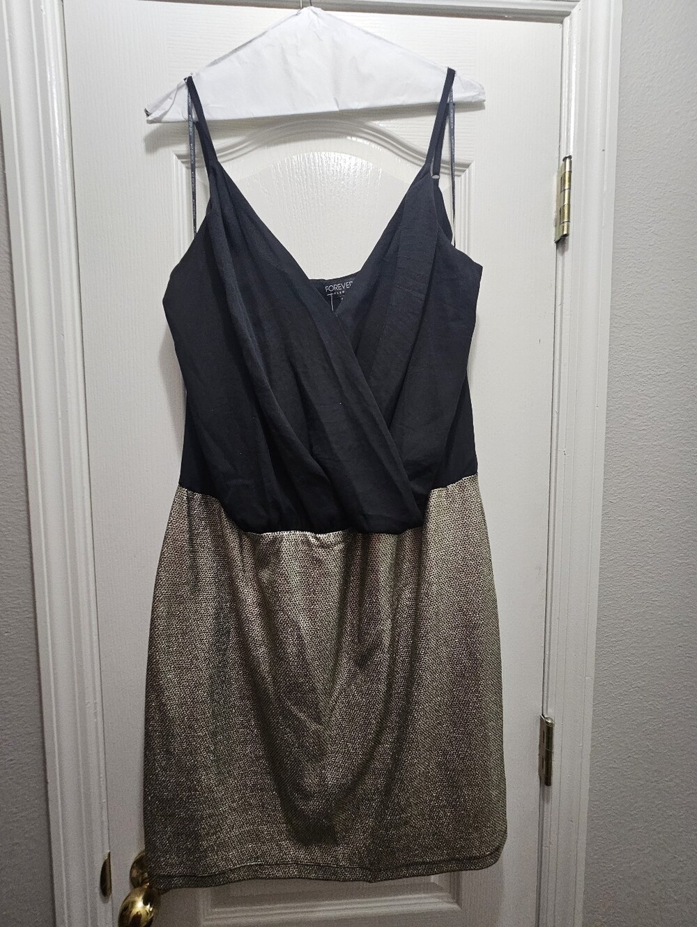 Forever 21 Black & Gold Metallic Two-Tone Mini Dress